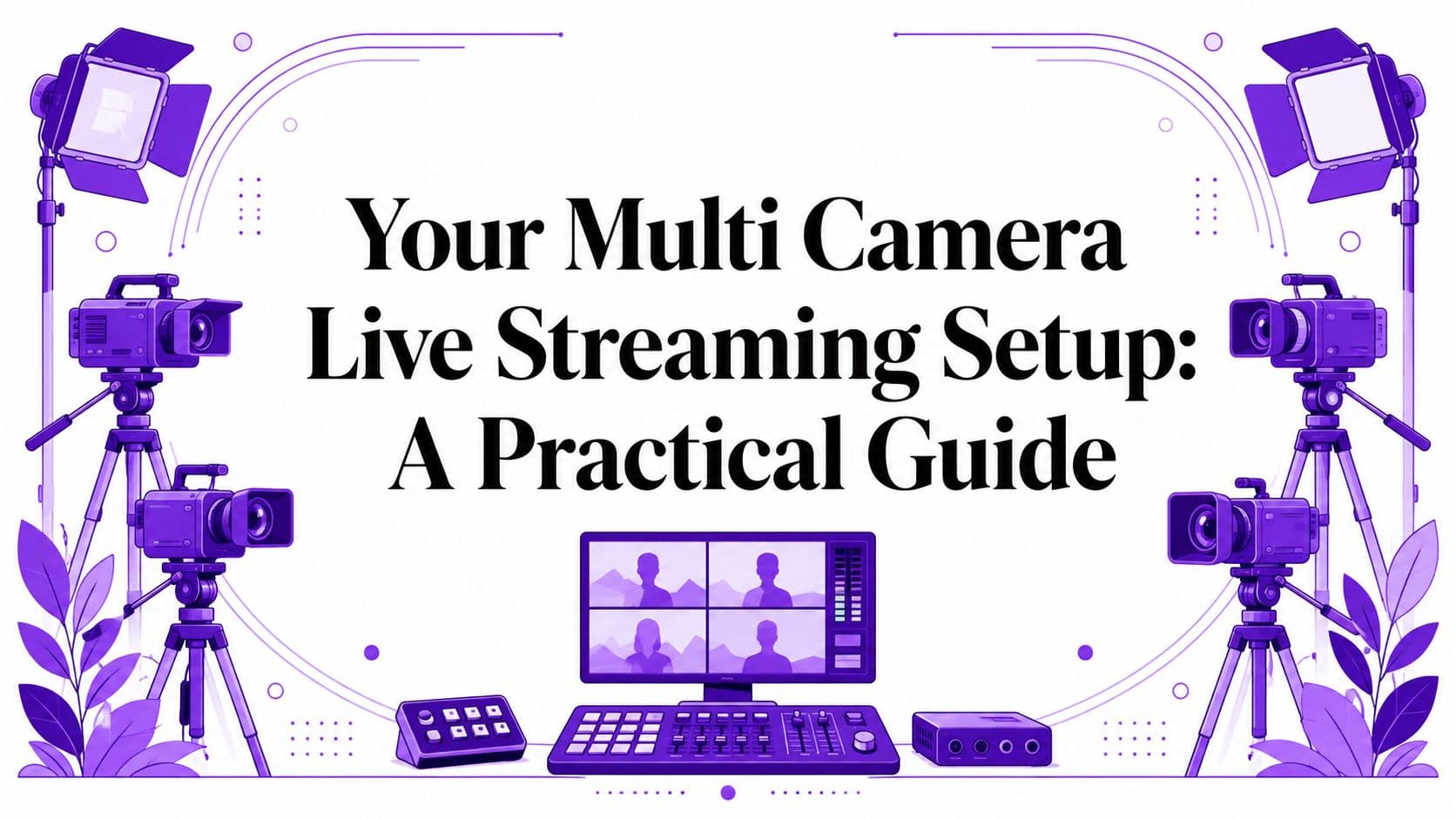 Multi camera live streaming setup with cameras, switcher, and streaming gear