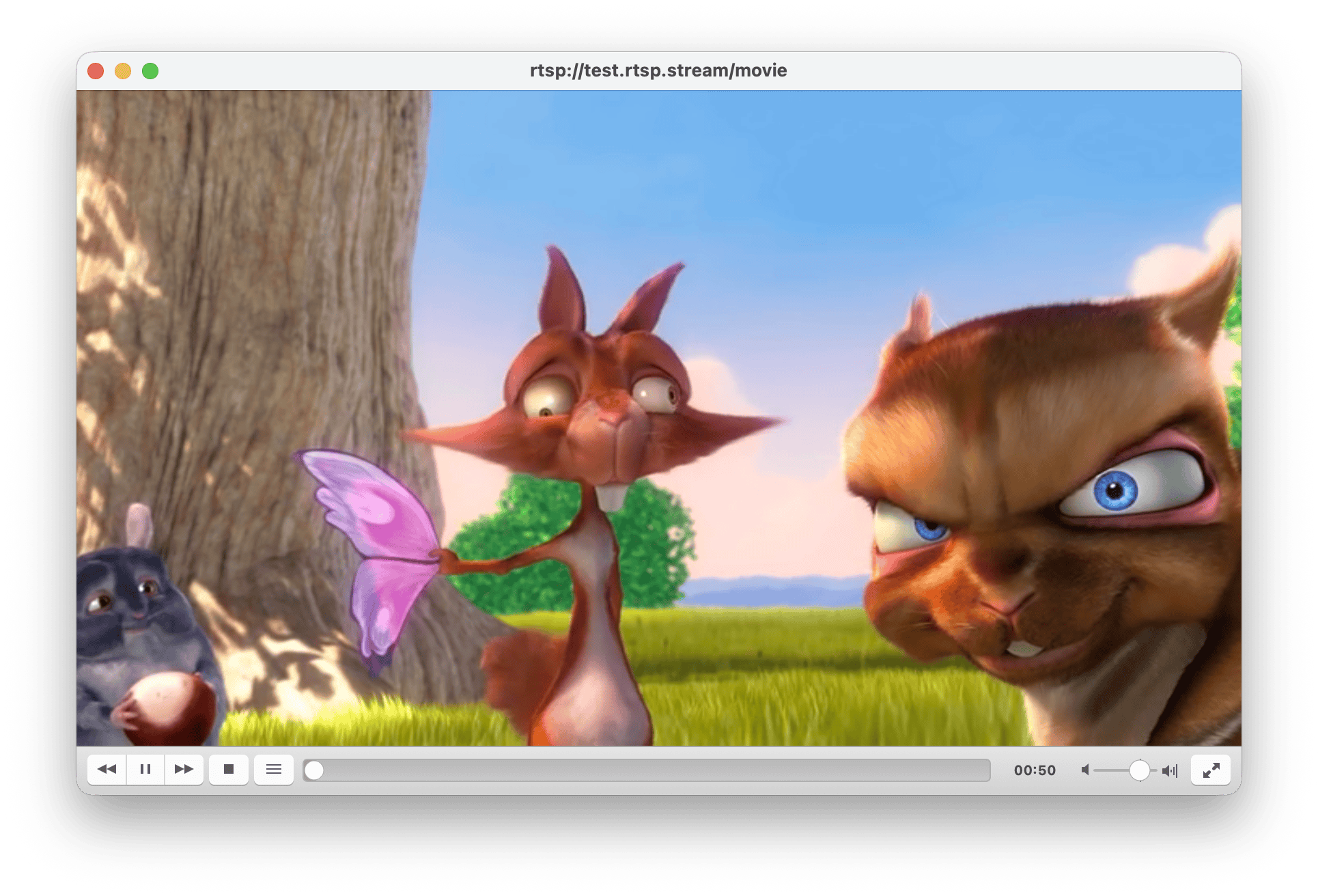VLC playing an RTSP stream from an OctoStream test URL.